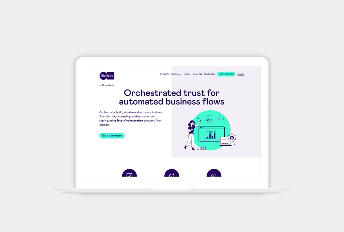 An image of Signicat's landing page with search function