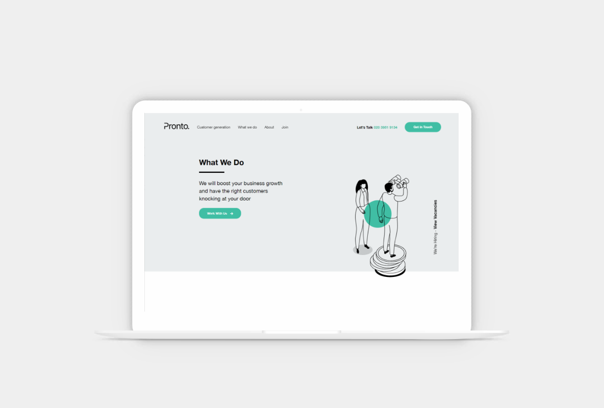 An image of Lead Pronto's About Us page on a clay device